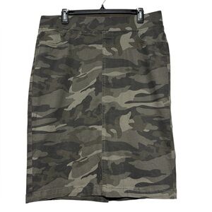 Be Girl Camo Print Long Modest Denim Jean Pencil Skirt Size M Pull On Stretch